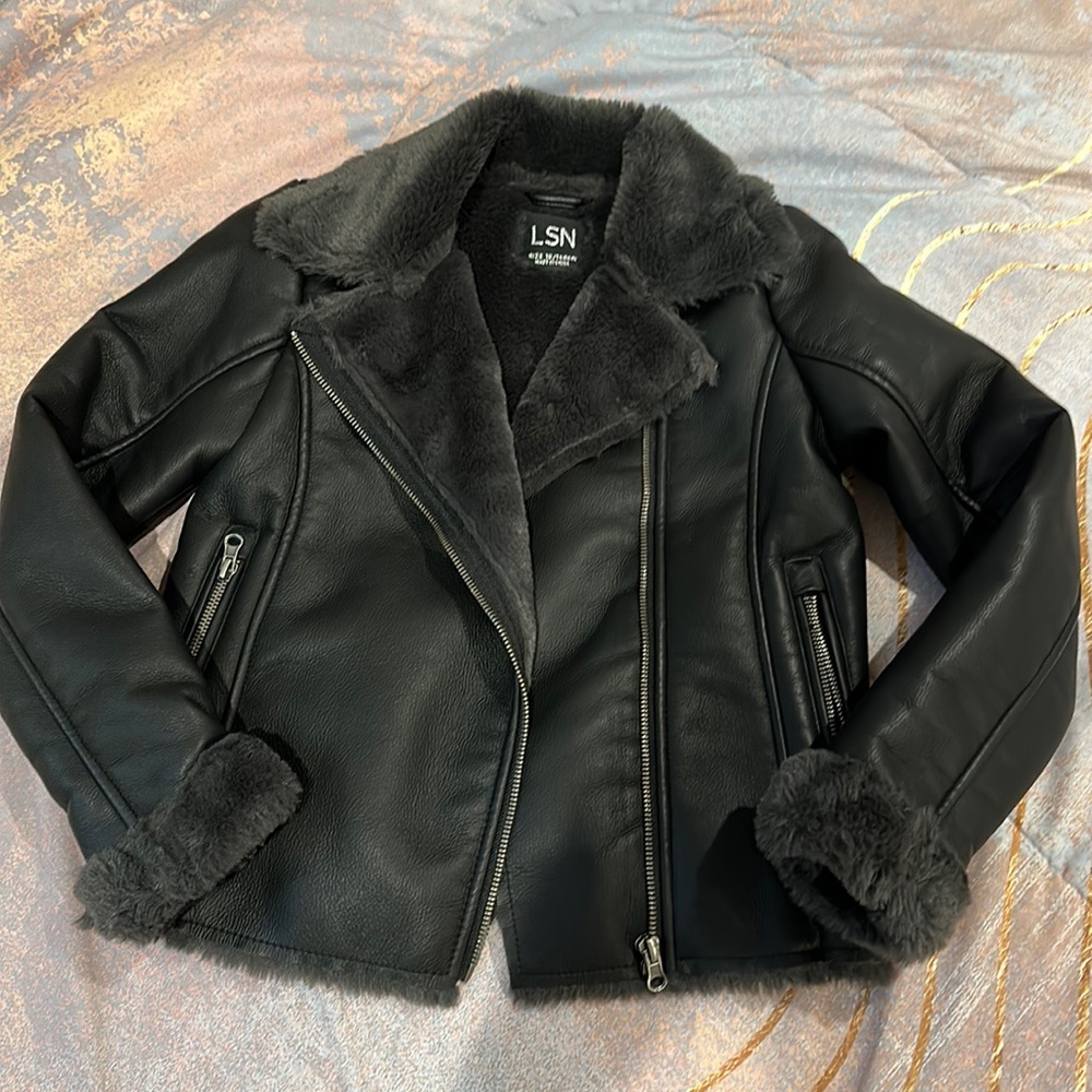Faux leather and fur jacket